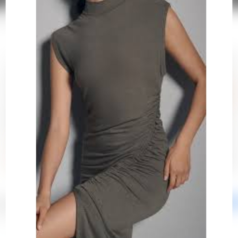 Daily Practice By Anthropologie Mock Neck Olive Women's Dress Size L - Picture 3 of 12